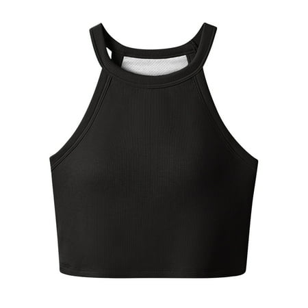 ShomPort Womens Sports Bra Athletic Cropped Tops Summer Trendy Knit Ribbed Yoga Tank Tops with Built in Bra