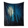thumbnail image 1 of Dark Blue Soft Flannel Fleece Throw Blanket, Low Angle View of Spooky Mysterious Forest with Tall Trees Big Full Moon, Cozy Plush for Indoor and Outdoor Use, 70" x 90", Blue Black White, by Ambesonne, 1 of 6