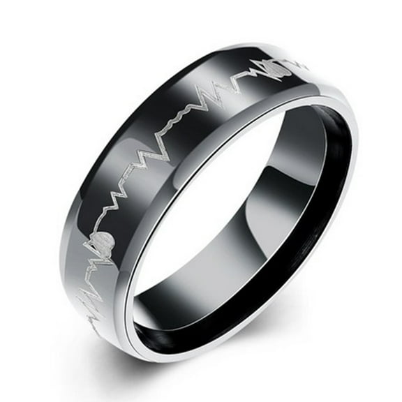 WHAMVOX EKG Ring Promise Rings for Men Men's Man 2.20X2.20X0.60CM Black