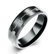 M'LIS Mens Black Wedding Bands Stainless Steel Promise Rings ECG Carved Heart High Polished Finish Size 10)