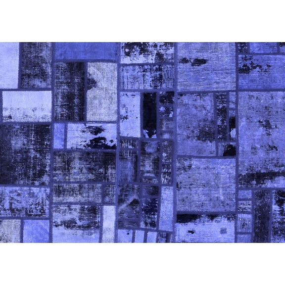 Ahgly Company Indoor Rectangle Patchwork Blue Transitional Area Rugs, 2' x 4'