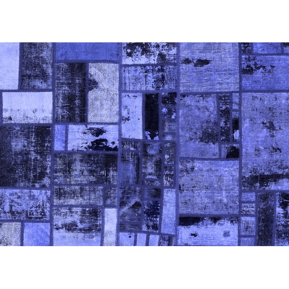 Ahgly Company Machine Washable Indoor Rectangle Patchwork Blue Transitional Area Rugs, 8' x 12'
