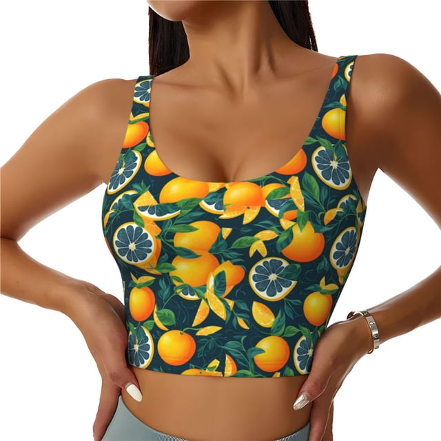 Fotbe Fresh Orange Sujetador Deportivo Largo sin Aros para Mujer con Almohadillas y Soporte Medio, Transpirable y Absorbente, Camiseta Tipo Chaleco o Tank Top-XX-Large