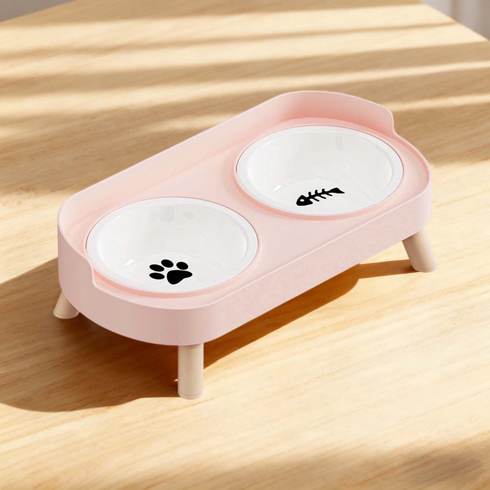 Elevated Ceramic Cat Dog Food Water Bowls Set AntiâVomiting Slow Feeder Raised Feeding Station Nonâ Base Pet Feeder Bowls for Small Medium Large Indoor Cats Dogs Pink