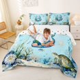 thumbnail image 3 of Erosebridal Watercolor Coral Jellyfish Queen Comforter Set For Boys,Sea Wildlife Axolotl Ocean Turtle Bedding Comforter Set For Kids,Initial Letter B Theme,Reversible 3-Piece, 3 of 7