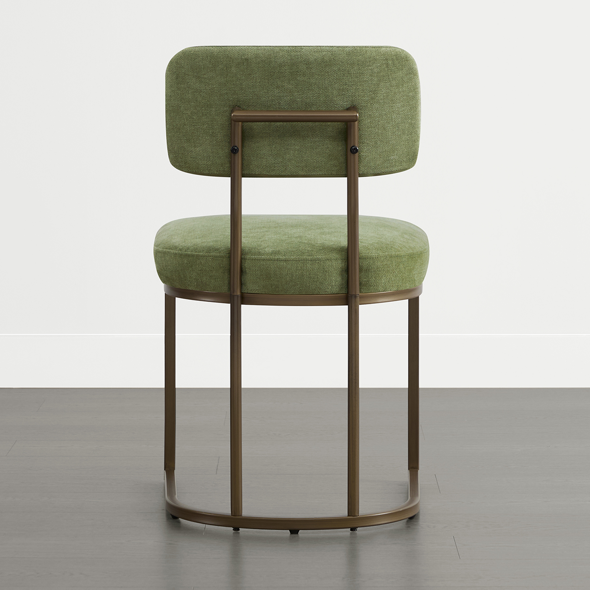 Spruce & Spring Modern Low-Back Metal Dining Chair with Upholstered Seat Set of 3, Green&Brass Frame
