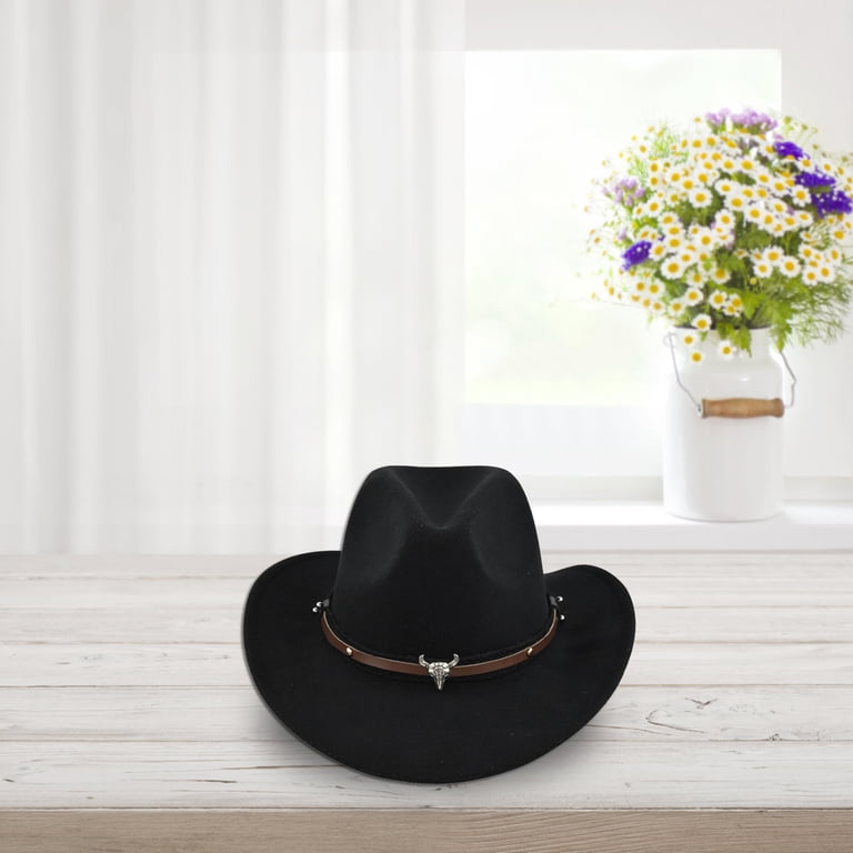Women Men Felt Wide Brim Western Cowboy Hats Belt Buckle 