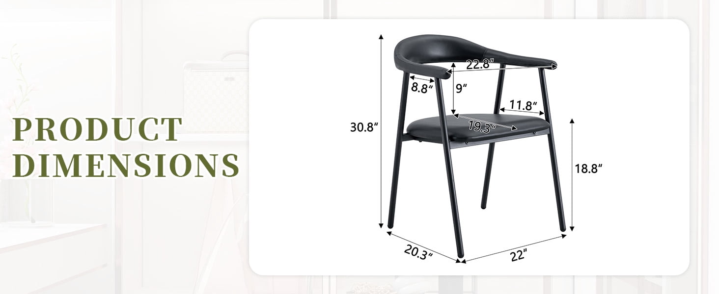 Leumius Dining Chairs Set of 4,PU Leather Dining Room Chairs with Cushion Seat and Metal Legs,Modern Minimalist Style Kitchen Chairs for Kitchen Living Room,Easy Assembly,Black PU