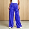 thumbnail image 2 of Women's Gingham Plaid Wide Leg Pants High Waist Casual Loose Trousers with Pockets for Daily Work Wear Trendy Street Outfit Blue, 2 of 5
