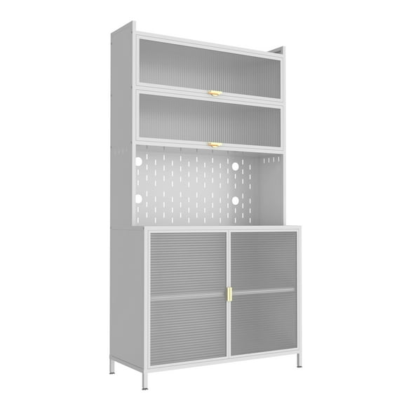 73'' Tall Kitchen Pantry Cabinet , 6 Level Flip Door with Pegboard Metal Pantry Storage Cabinet, Anti-Tip Design Hutch for Kitchen, Dining Room, Living Room (White)