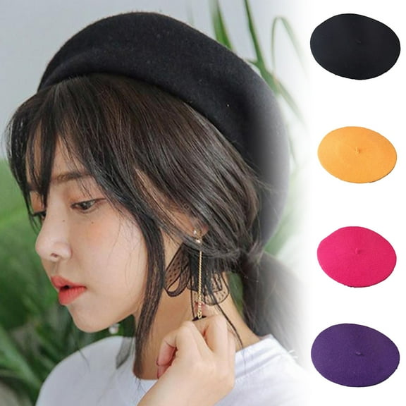 ruhuadgb Women Fashion Beret Baggy Faux Wool Warm Winter Beanie Artist Hat Solid Color Cap