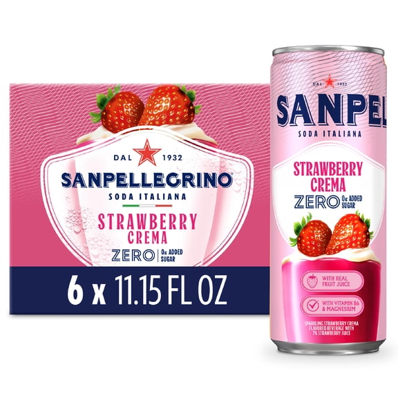 Sanpellegrino Soda Italiana Strawberry Crema, Low Calorie Zero Added Sugar Italian Soda, 6 Pack Cans