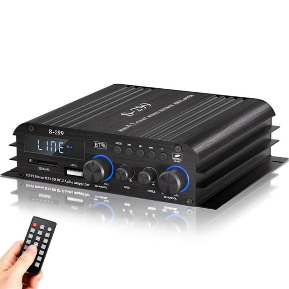 Bluetooth Audio Power Amplifier, with ACTIVE Subwoofer Output 4.1 Channel Support 2 Pairs Speakers 1 Subwoofer, Wireless HiFi Stereo Subwoofer Amplifier for Home & Car S-299