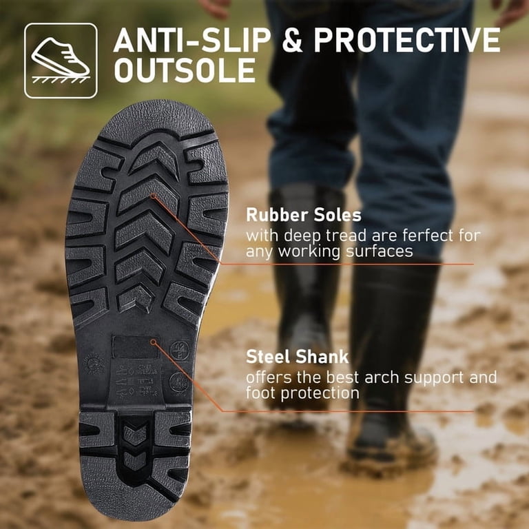 Steel Toe Rain Boots Waterproof PVC Rubber Men\'s Knee High Work Boots Slip HISEA Men main image 4