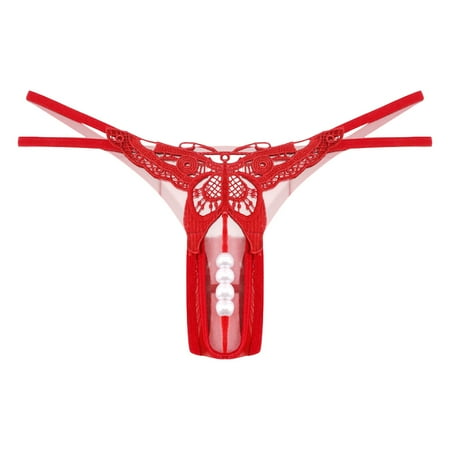 Sexy Thongs for Women Thong Lingerie Underwear Red String Thong Pearl Thong One Size