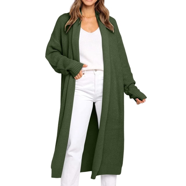 Manteau d'Automne Hiver pour Dames Trench Col Rond Manteau de Mode Couleur Unie Manteau Extérieur Ouvert devant Cardigan Mi-Long Chaud Manches Longues Tricoté