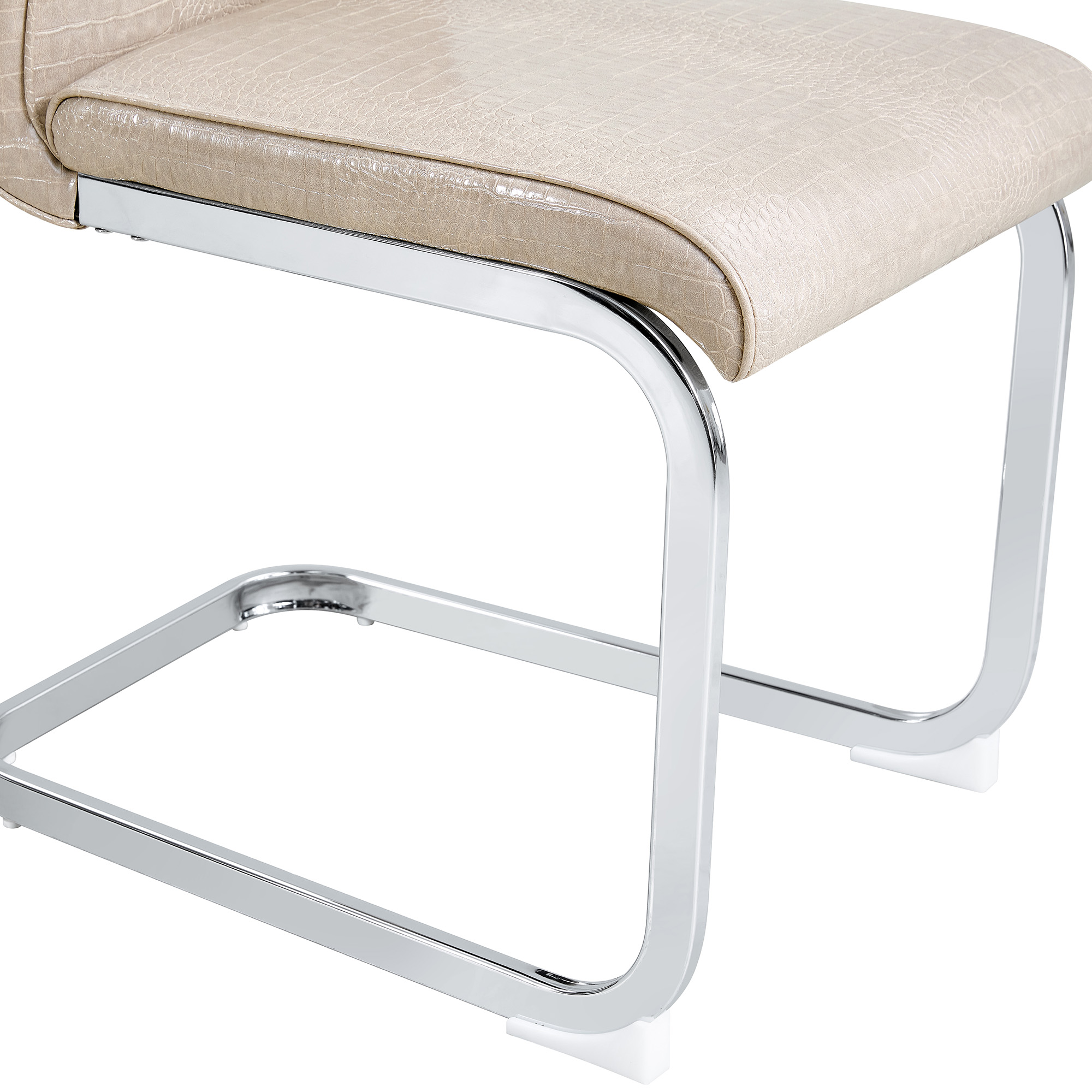 Aukfa Modern Dining Chairs Set of 2 , 400 lbs Heavy-Duty Faux Alligator Leather Kitchen Chairs with Crystal Button Tufted High Back,Beige