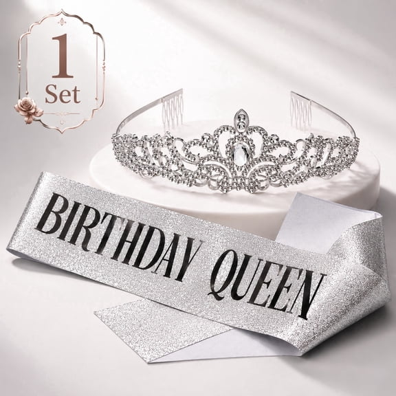 Kabuer Crown Tiara Birthday Sash Tiaras and Crowns for Women Happy Birthday Queen Sash Tiara for Women Crowns for Women with Rhinestone 2 Pack
