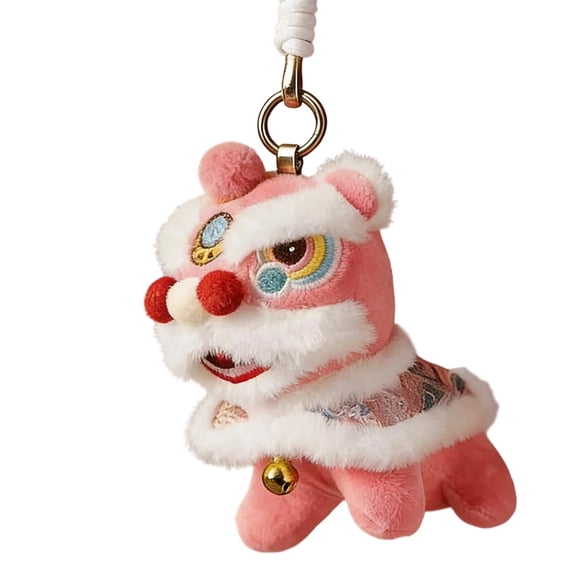 Chinese New Year Plush Lion Dance Ornament, Handcrafted Traditional Chinese Lion Dance Decoration, for Home, Car, Rearview, Good Luck Charm, Pink