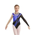 thumbnail image 2 of renvena Kids Girls Mesh Splice Long Sleeve Dance Leotards Shiny Metallic Athletic Ballet Dancewear Size 6-16 Royal Blue 12, 2 of 7