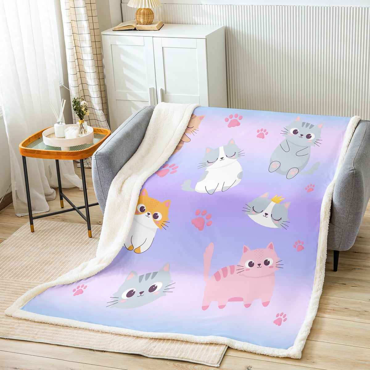 YST Rainbow Cat Throw 50 X60 Throw Blanket For Girls Bed Kids Cute Cats Fleece Blanket Women Pastel Gradient Glitter Stars Cat Sherpa Blanket Cartoon Animal Kitten Paw Fuzzy Blanket Colorful Walmart.c...