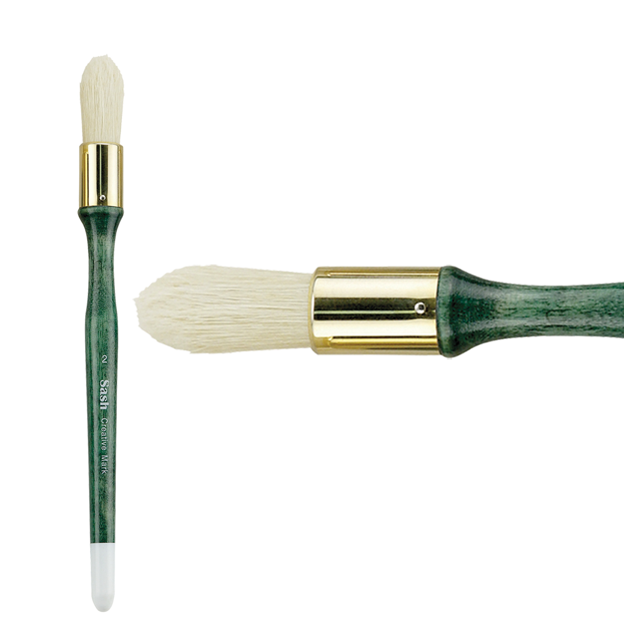 Creative Mark Jumbo Round Sash Brush Set of 3, #0 -3/4", #2 -1", #6 -1-1/4" Natural Bristle Trim and Mural Paint Brushes w/ Pure Chungking Bristles, Large Artist Paintings, Gold Plated Brass Ferrules