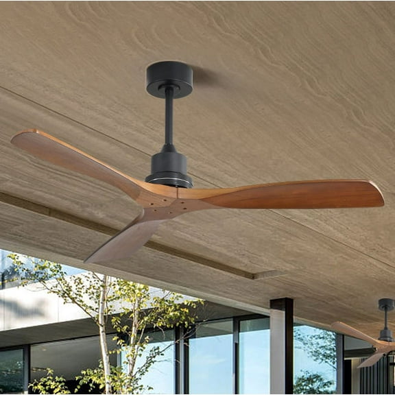 SYNGAR Ceiling Fans 52in, Indoor Ceiling Fan with Reversible Motor and Remote, Carved Wood Fan Blade, Brown, LJ2615