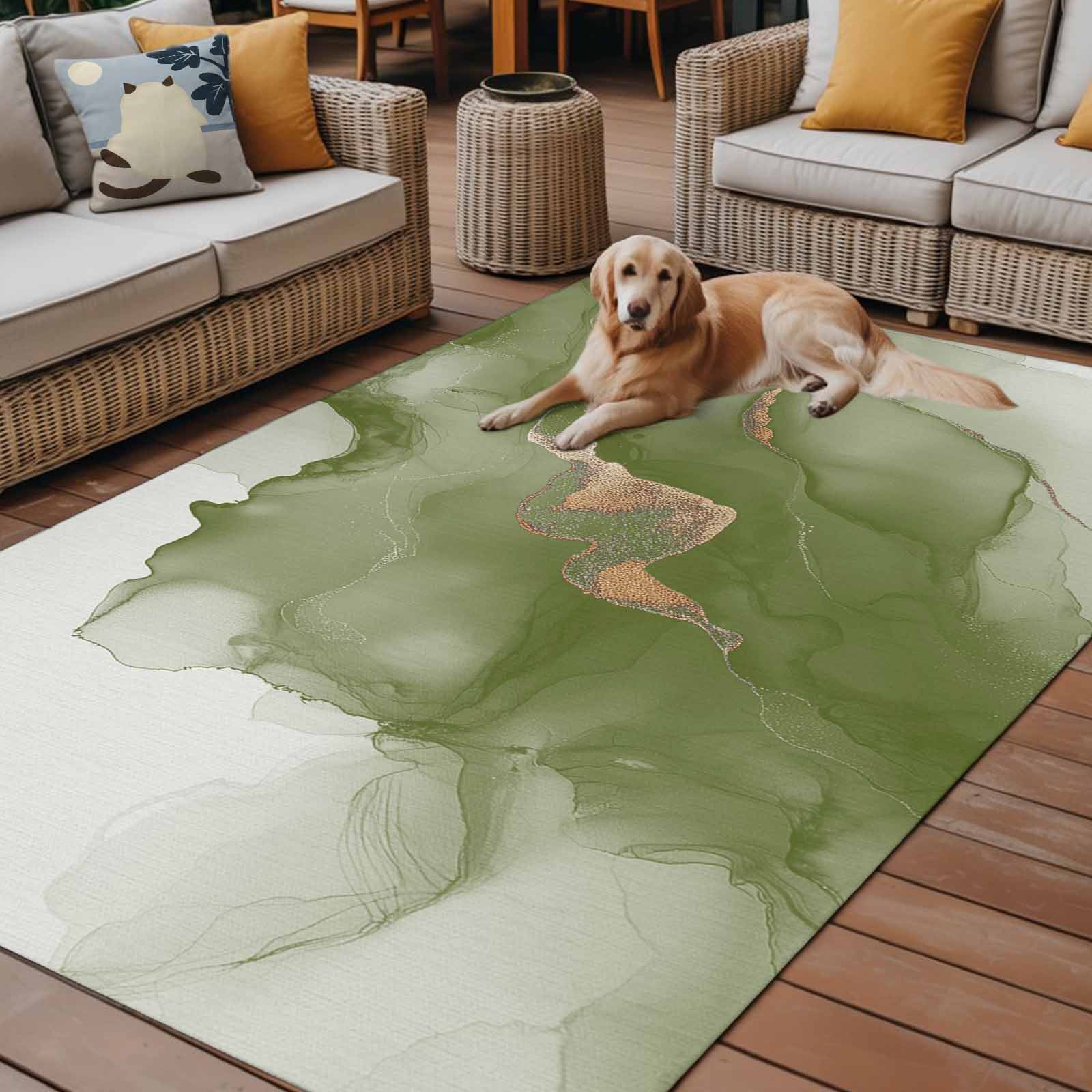 Outdoor Rug 5x8ft Abstract Ombre Sage Green Marble Large Area Rug White Modern Art Indoor Outdoor Carpet Outdoor Rugs Mats for Patio Camping,RV,Front Door, Outside Decor