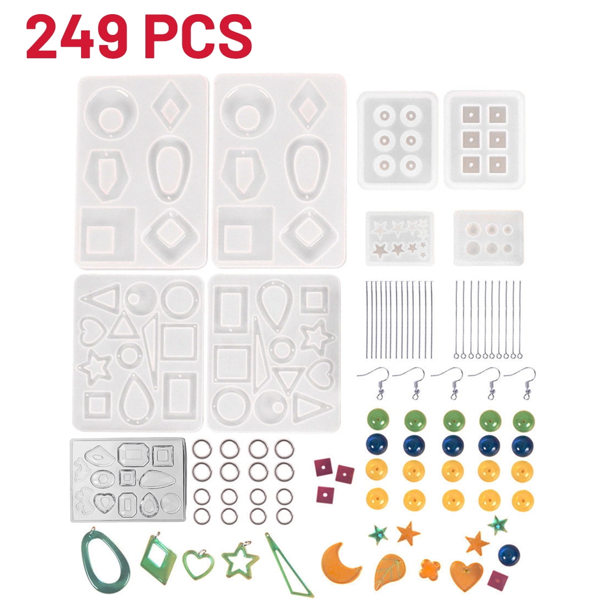 249Pcs Silicone Resin Molds Set for Jewelry Casting, DIY Earring Pendant Jewelry Craft Making Tools Kit for Beginners
