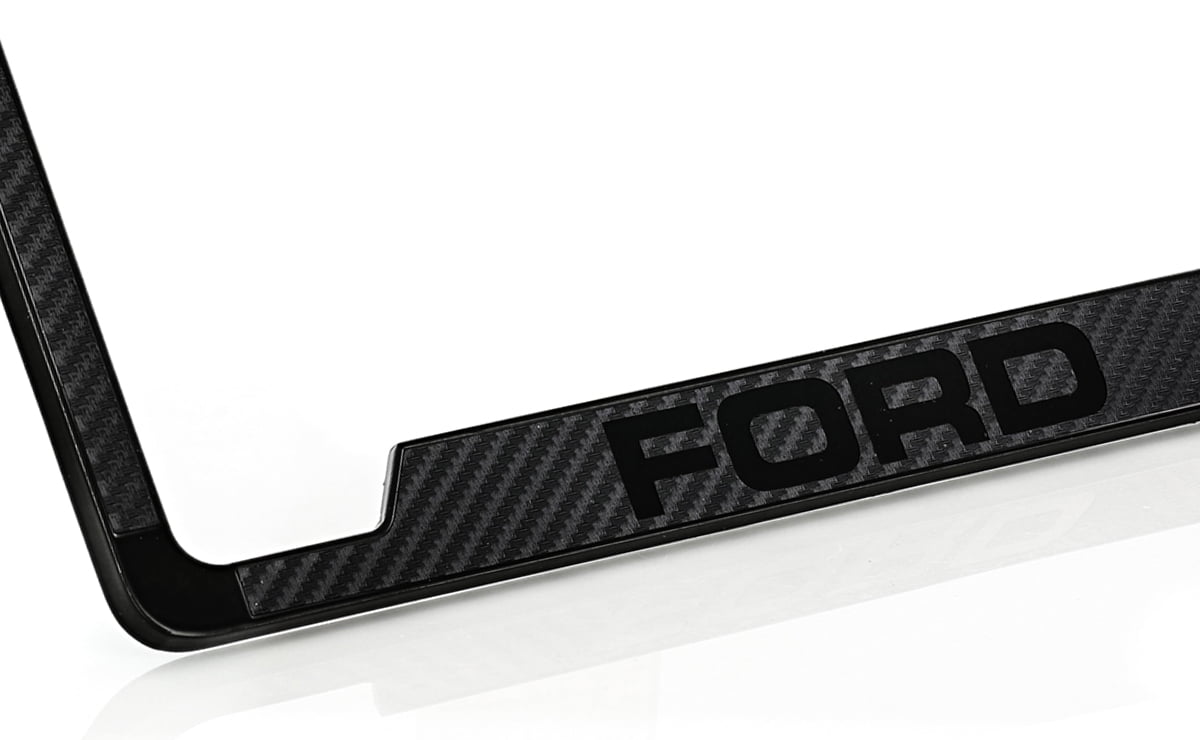 Ford blacked out with carbon fiber inlay zinc license plate frame 2 hole