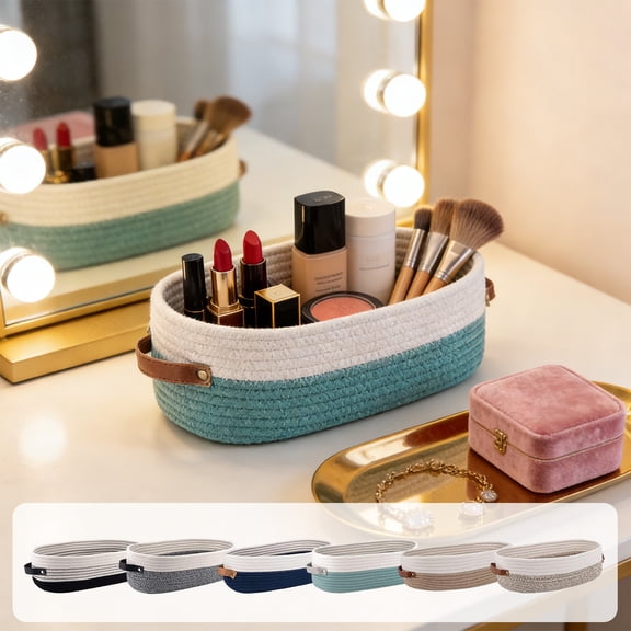 Naxoaeo Multicolor Woven Storage Basket, Toilet Paper Holder, Farmhouse Bathroom Organizer with Handles, Decorative Storage Bin for Counter, Living Room, Nursery, 13 inch
