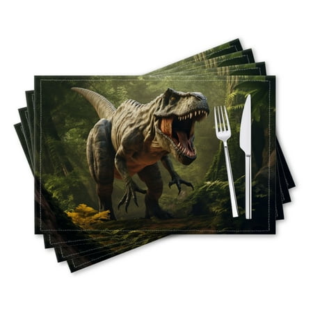 

BaHomeck placemats Set of 4 rectangle Linen Cotton Placemats for Dining Table Washable Heat Resistant 18*12inch Ferocious Tyrannosaurus Rex Roaring In The Lush Prehistoric Jungle