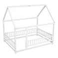 thumbnail image 6 of Full Size Floor Bed Frame with Roof for Kids, Wooden Montessori Bed with Fence Guardrails, Low Platform Playhouse Bed for Boys and Girls, No Slats Included, White, 6 of 9