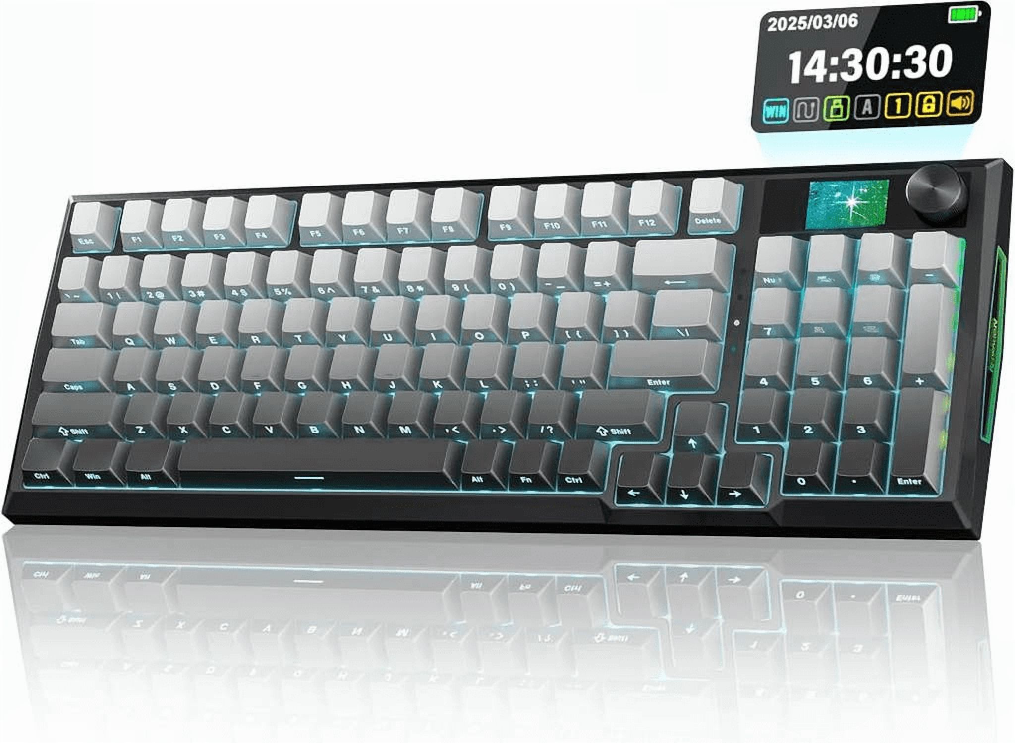 Wireless Mechanical Keyboard with LCD Screen and Knob, Tri-Mode Connectivity, 95-Key Hot-Swappable, PBT Keycaps, Linear Switches, Grey