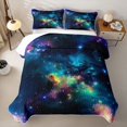thumbnail image 2 of Manfei Sparkling Multicolor Galaxy Print Quilt King,Dreamy Interstellar King Coverlet Set,Black Reversible,3 Pieces,1 Bedspread and 2 Pillowcases, 2 of 7