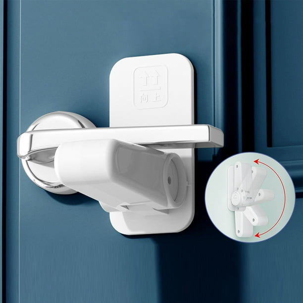 Door Handle Safety Lock | ABS Material | Transparent Adhesive | Scratch-Free | Anti-Pinch | No Drill Installation | Anti-Theft Drawer Lock | Solid Color Invisible | 3.5 x 7 x 7.2 cm | White | 1 Pack