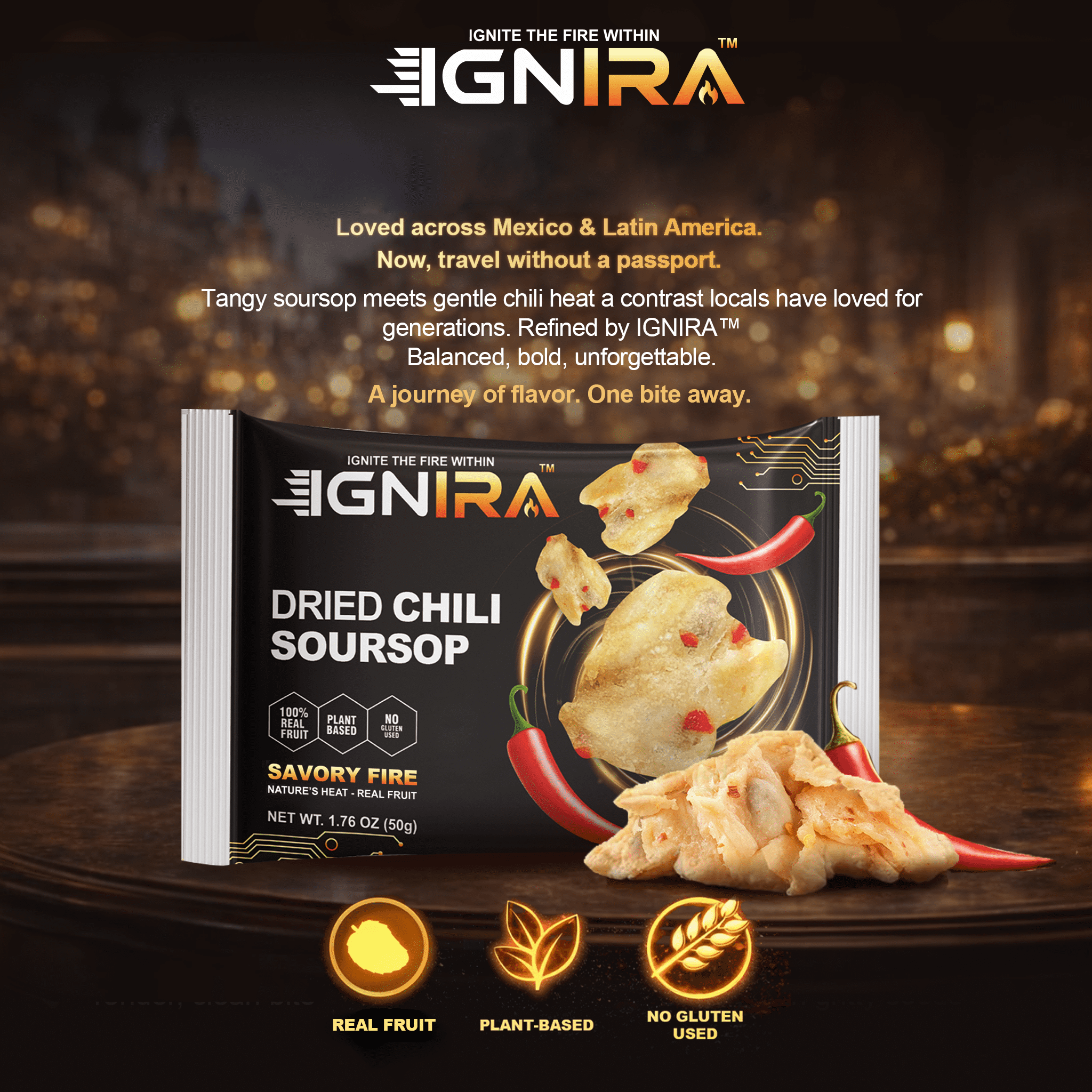 (5 pack) IGNIRA Dried Chili Soursop Fruit Snack, Vegan, Gluten-Free, Real Fruit Snack, Savory Fire energy Pack of 6 (10.56 oz)