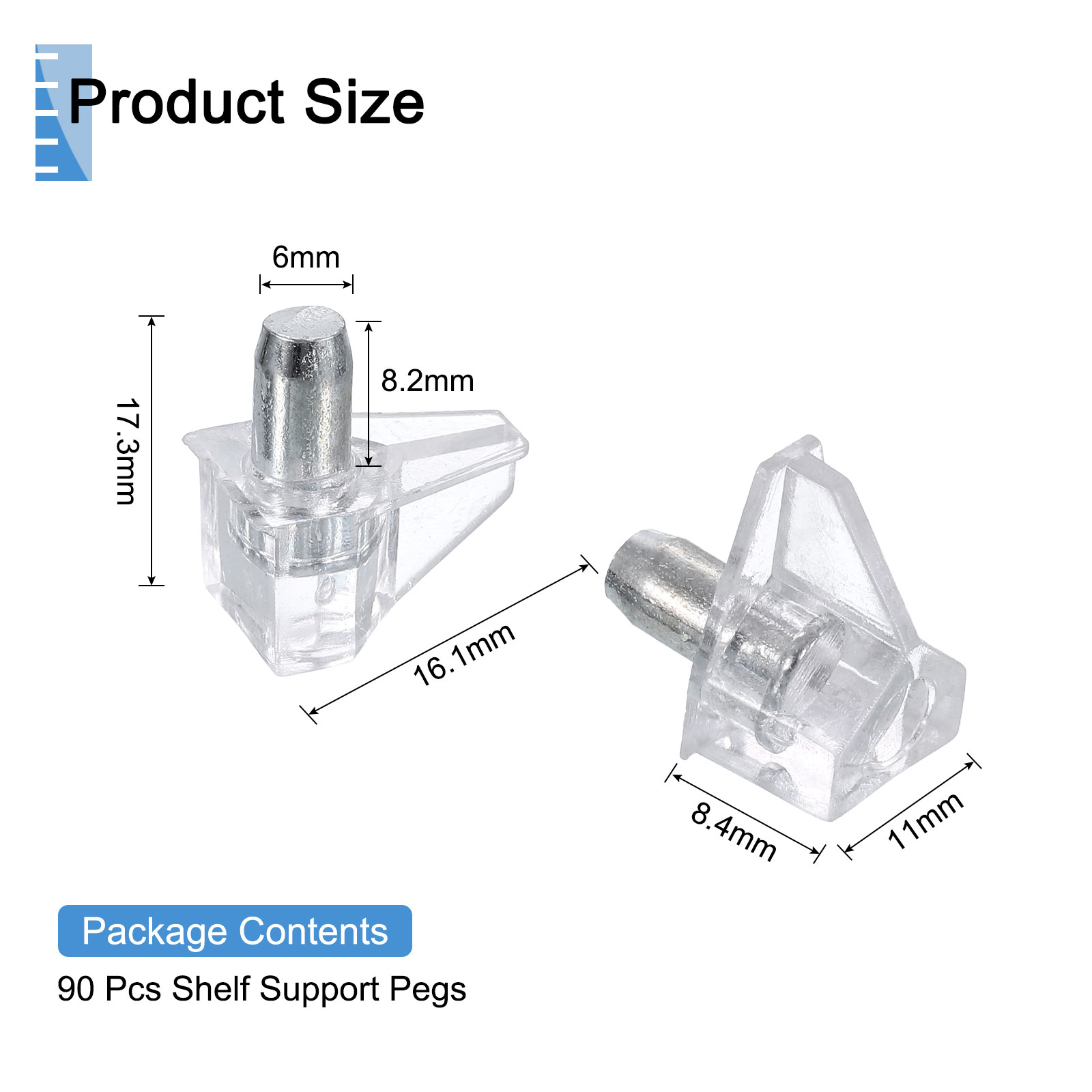 Unique Bargains Durable Shelf Support Pegs for Cabinets Shelves Clear 0.24" x 0.55"