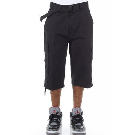- Mens Basic Belted Hip Hop Long Cargo Shorts P210AS