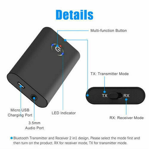 Bluetooth 5.0 Transmitter and Receiver 2-in-1 Wireless Audio Aux 3.5mm  Adapter