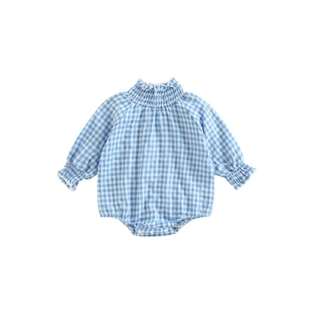 

Meihuida Infant Newborn Baby Girl Romper Plaid Print Long Sleeve Ruched High Neck Jumpsuit
