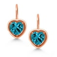 thumbnail image 2 of Gem Stone King 18K Rose Gold Plated Silver London Blue Topaz Dangle Leverback Earrings for Women (3.20 Cttw, Heart Shape 7MM), 2 of 4