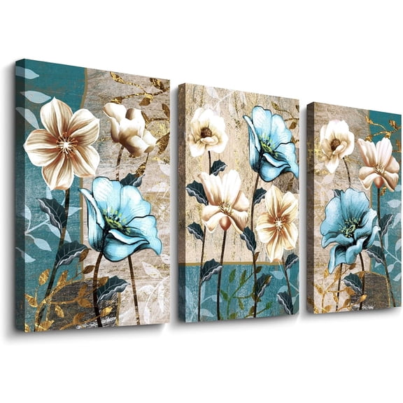 Ready to Hang Canvas Wall Art, Scenery Wall Art Modern Home Decor Artwork, Print Picture Paintings Framed, Picture Artwork For Living Room, Dinning Room, Walls (Lotus Flower,12x16 Inch, 3 Panels)