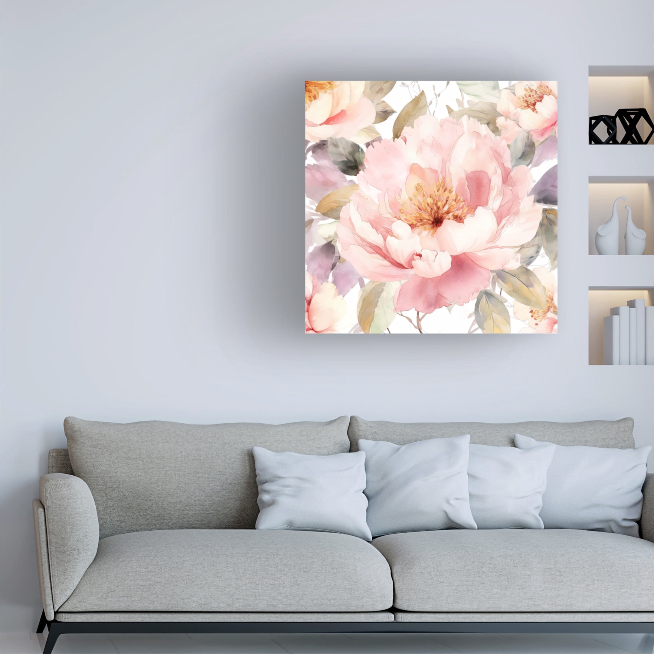 Canvas Wall Art - Sasha 'Peony Season' Wall Art for Living Room, Bedroom, or Office Décor by Trademark Fine Art - 14 x 14 Inches
