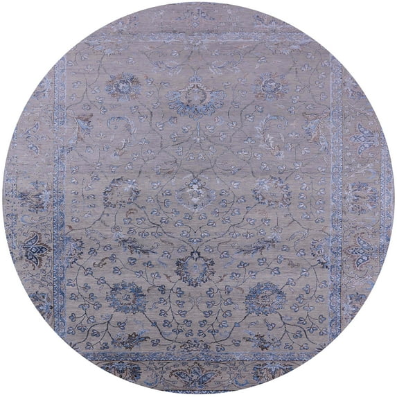 Ahgly Company Indoor Round Mid-Century Modern French Lilac Purple Oriental Area Rugs, 6' Round