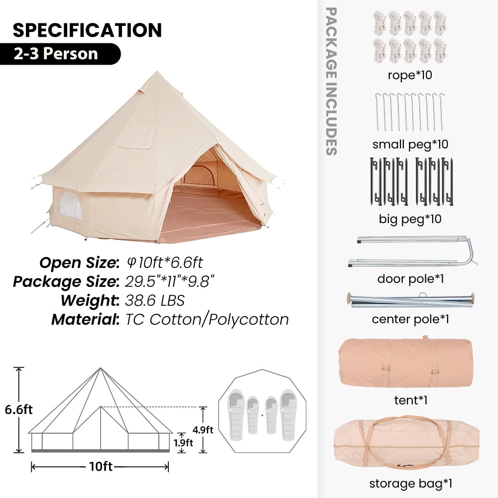 TOMOUNT Bell Tent for Glamping, 10ft Diameter, Windproof TOMOUNT Bell Tent for Glamping, 10ft Diameter, Windproof