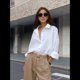 thumbnail image 4 of Camisas de de Algodón de Larga con Botones para Mujer, Blusas Informales con Cuello, Corte Holgado. S, 4 of 10