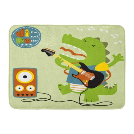 SIDONKU Green Dino Dinosaurs The Best Guitar Player Rocker Cartoon Rock Action Doormat Floor Rug Bath Mat 23.6x15.7