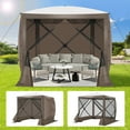 thumbnail image 6 of COBIZI 8x8 Pop up Gazebo Tent, Ez up Waterproof Screen Tent Screen House, Portable Outdoor Canopy Sun Shelter with 3 Sidewalls, Carry Bag & Ground Stakes for Camping, Garden and Picnics, Brown, 6 of 12