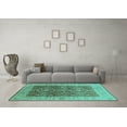thumbnail image 3 of Ahgly Company Machine Washable Indoor Square Oriental Turquoise Blue Industrial Area Rugs, 7' Square, 3 of 4